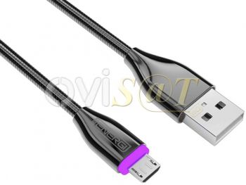 Cable de datos Energi Tech negro de 1.2 metros con conector Micro USB en blister de bebida energética color violeta